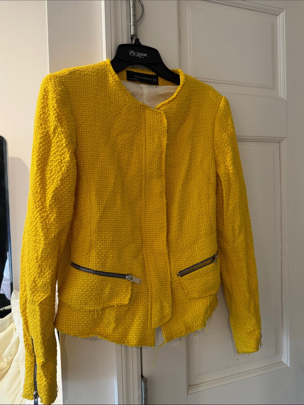 Zara Bright Yellow Bouclé Blazer Jacket
